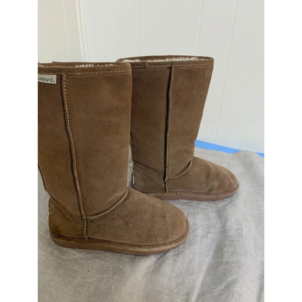 Bearpaw‎ Emma Tall Hickory Brown Suede Sheepskin Wool Blend Boots Womens 7 612W